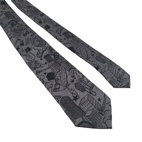 Old Navy Boy Junior Slim Graphic Tie Gray Black 2.5 Inches Wide Child Gift Gamer - Picture 1 of 5